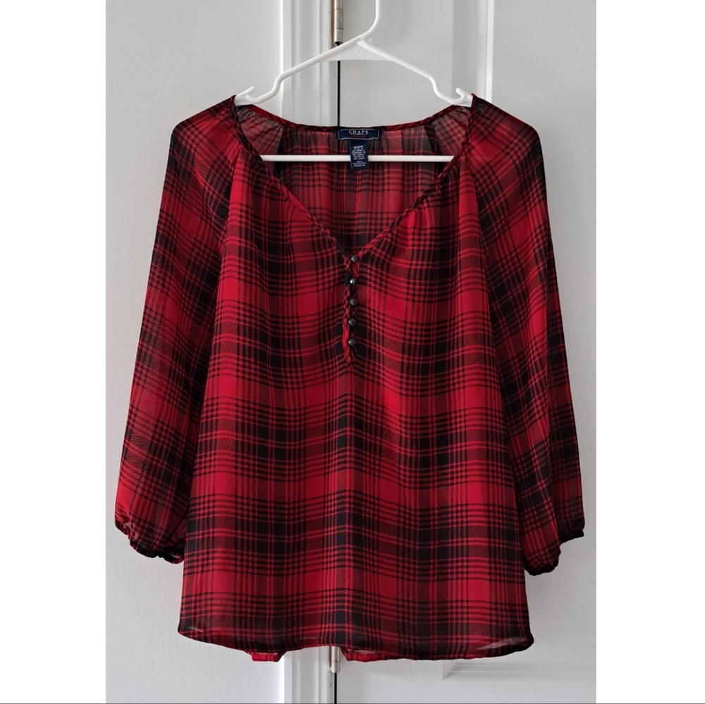 Chaps Sheer Plaid Top